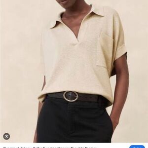 Oversized Johnny Collar Sweater- Banana Republic Cream Cotton-Linen Blend Top